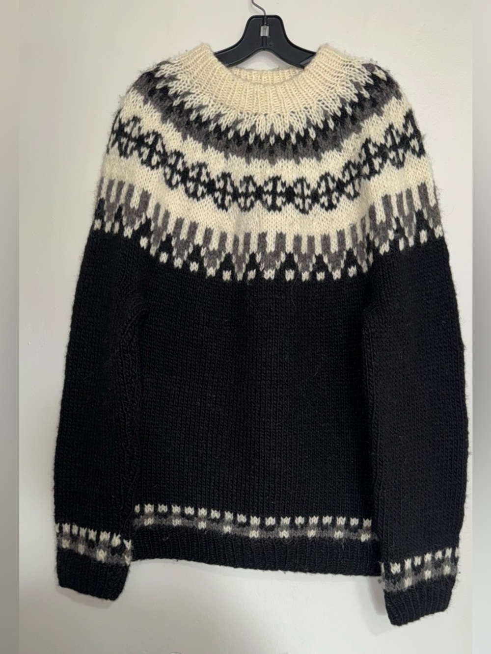 80s Hand Knit Vintage Ski Sweater Chunky Warm Wool Boho Women's